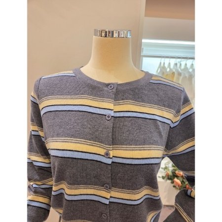 삼색 줄무늬 라운드 가디건
