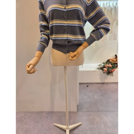 삼색 줄무늬 라운드 가디건