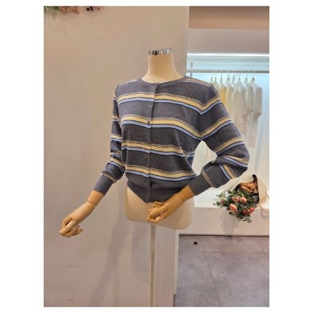 삼색 줄무늬 라운드 가디건