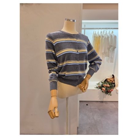 삼색 줄무늬 라운드 가디건