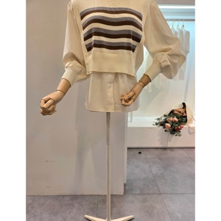 블라우스 배색 줄무늬 니트