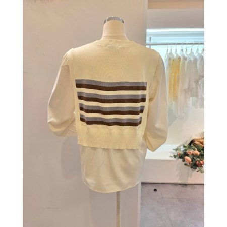 블라우스 배색 줄무늬 니트