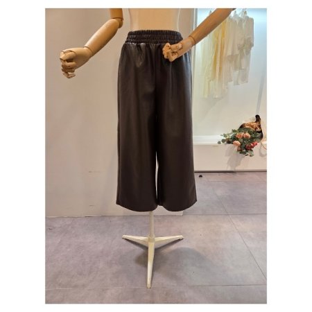 밴딩 레자 통 와이드 팬츠