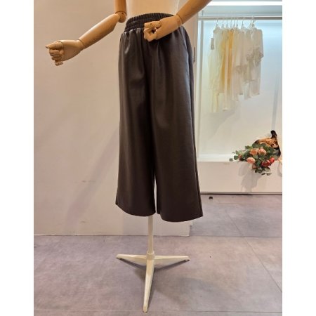 밴딩 레자 통 와이드 팬츠