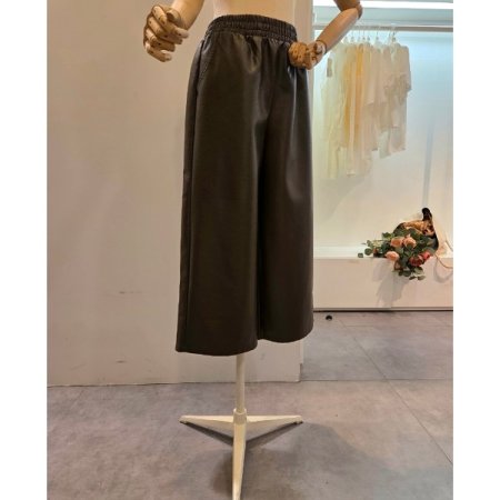 밴딩 레자 통 와이드 팬츠