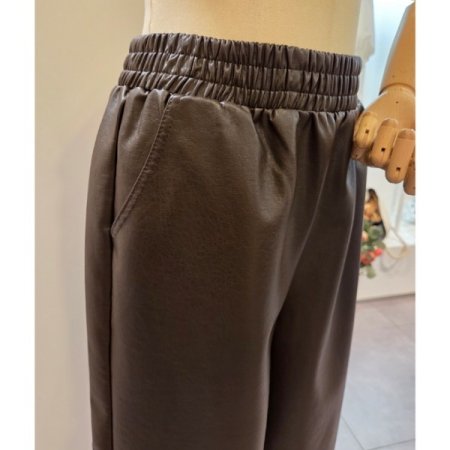 밴딩 레자 통 와이드 팬츠