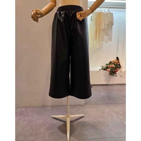 밴딩 레자 통 와이드 팬츠