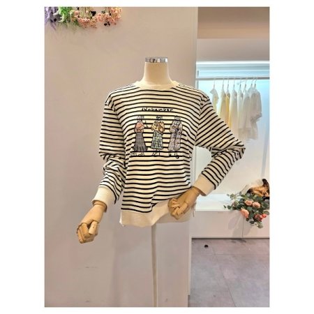 스트라이프 프린트 맨투맨티셔츠