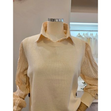 무지 니트 조끼 셔츠 세트