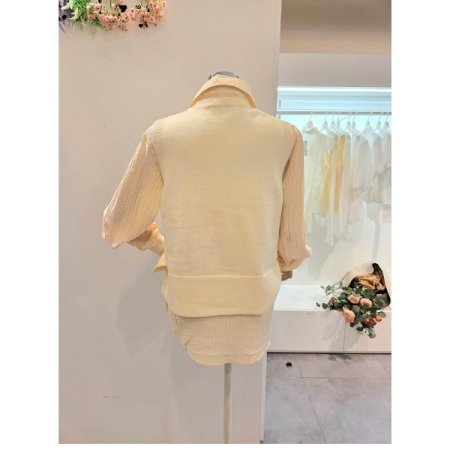 무지 니트 조끼 셔츠 세트