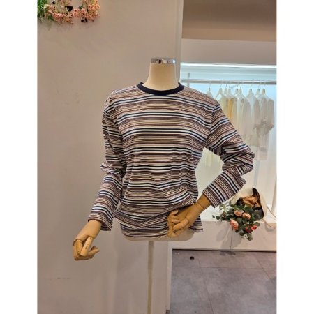 컬러 스트라이프 라운드 티셔츠