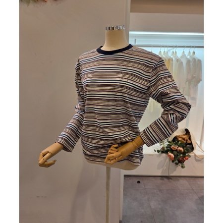 컬러 스트라이프 라운드 티셔츠