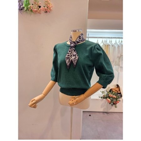 스카프 퍼프 소매 니트