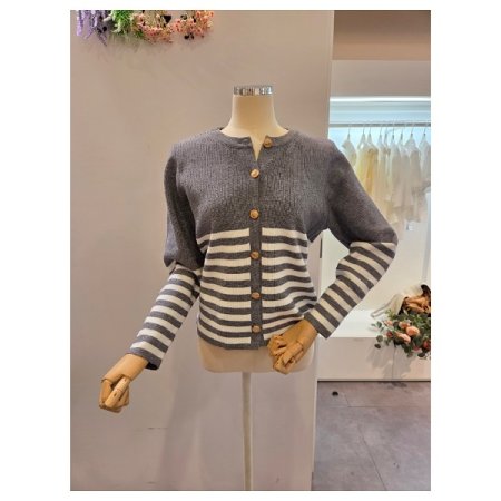 금장 스트라이프 라운드 가디건