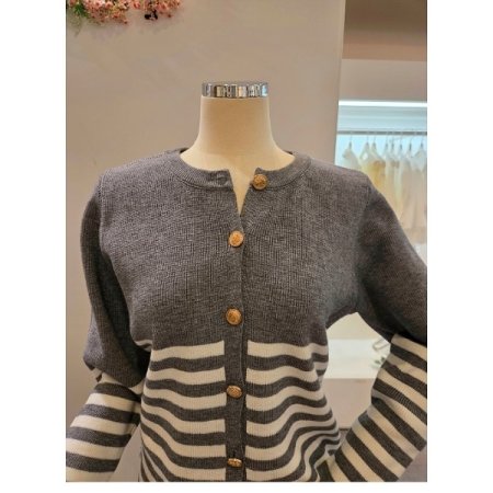 금장 스트라이프 라운드 가디건