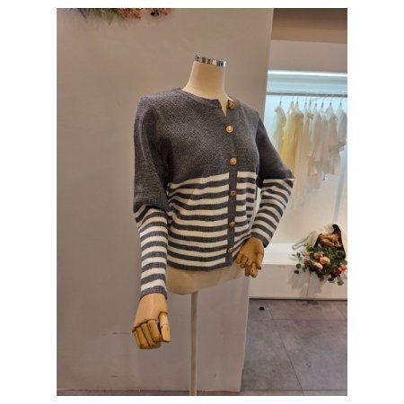 금장 스트라이프 라운드 가디건