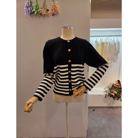 금장 스트라이프 라운드 가디건