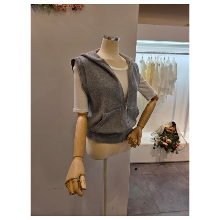 후드넥 포켓 집업 조끼