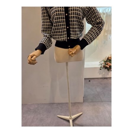 배색 격자패턴 가디건