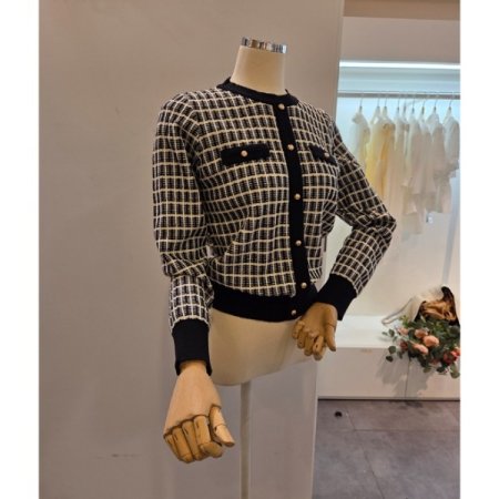 배색 격자패턴 가디건