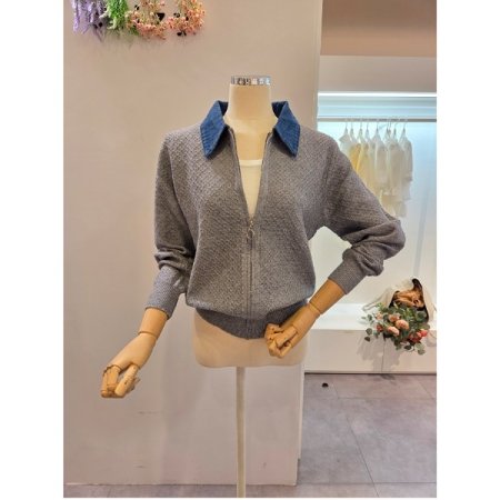 데님 카라 집업 가디건
