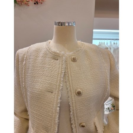 노카라 프린지 트위드 자켓