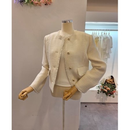 노카라 프린지 트위드 자켓