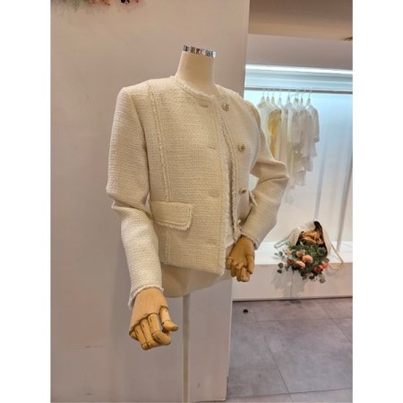 노카라 프린지 트위드 자켓