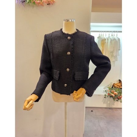 노카라 프린지 트위드 자켓