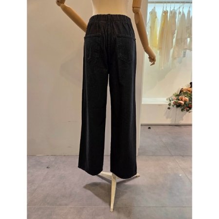 뒷밴딩 핀턱 흑청 와이드 팬츠