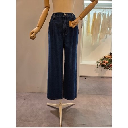 뒷밴딩 핀턱 데님 와이드 팬츠