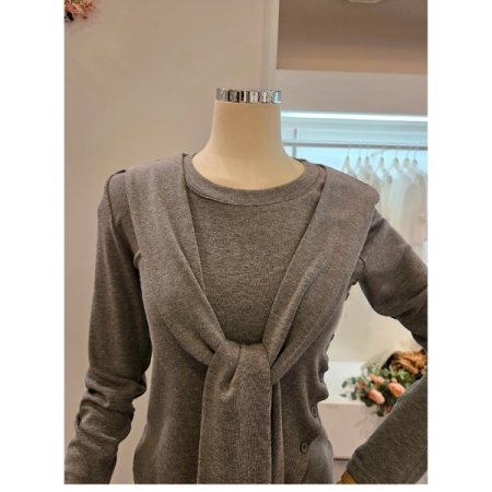 사선 버튼 숄 라운드 티셔츠