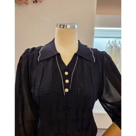 쉬폰 소매 카라 니트