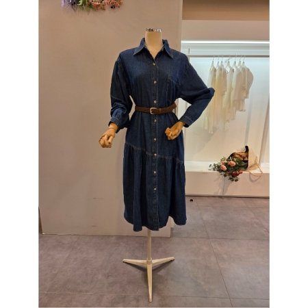 포켓 청 벨트 롱 원피스