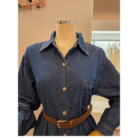 포켓 청 벨트 롱 원피스