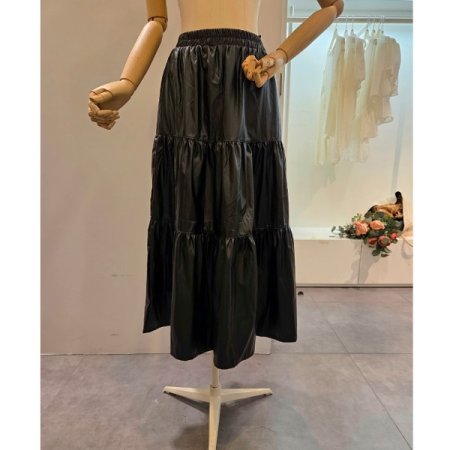 밴딩 레자 롱 스커트