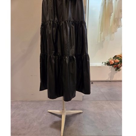 밴딩 레자 롱 스커트