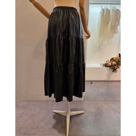 밴딩 레자 롱 스커트