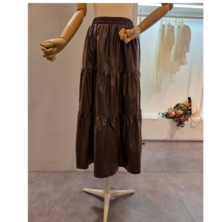 밴딩 레자 롱 스커트