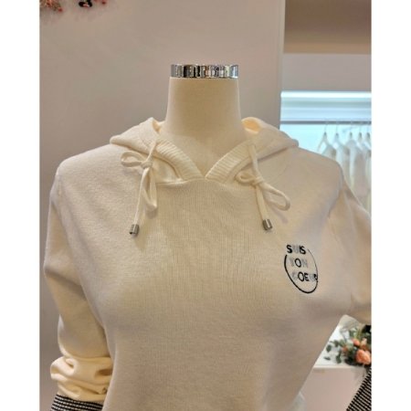 소매 배색 후드넥 니트