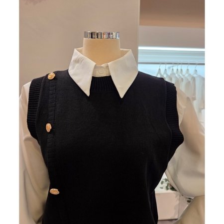 금장 니트 조끼 블라우스 세트