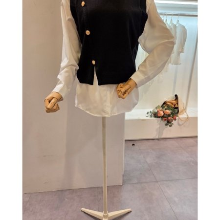 금장 니트 조끼 블라우스 세트