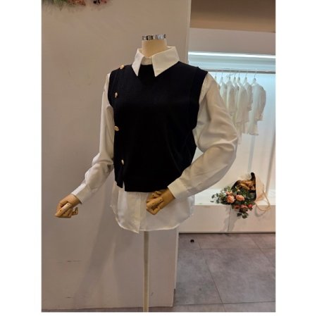 금장 니트 조끼 블라우스 세트