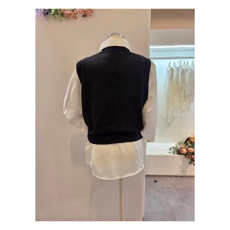 금장 니트 조끼 블라우스 세트