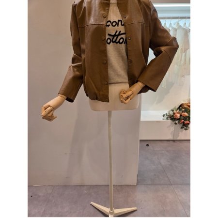 버튼 노카라 레자 자켓