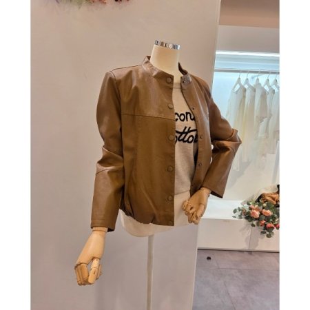 버튼 노카라 레자 자켓