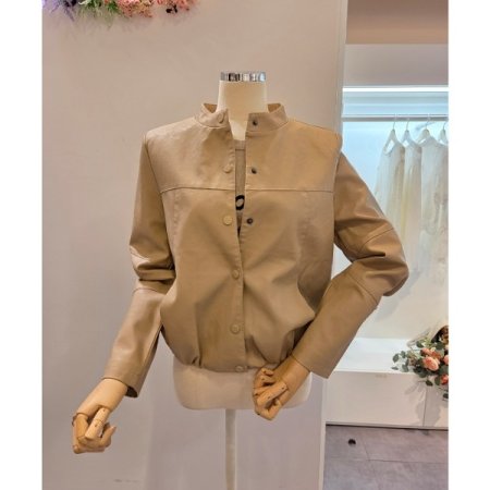 버튼 노카라 레자 자켓