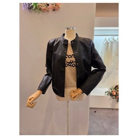 버튼 노카라 레자 자켓
