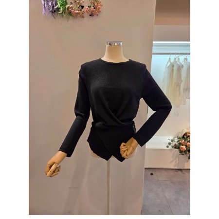 스카프 언발 버튼 니트