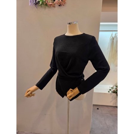 스카프 언발 버튼 니트